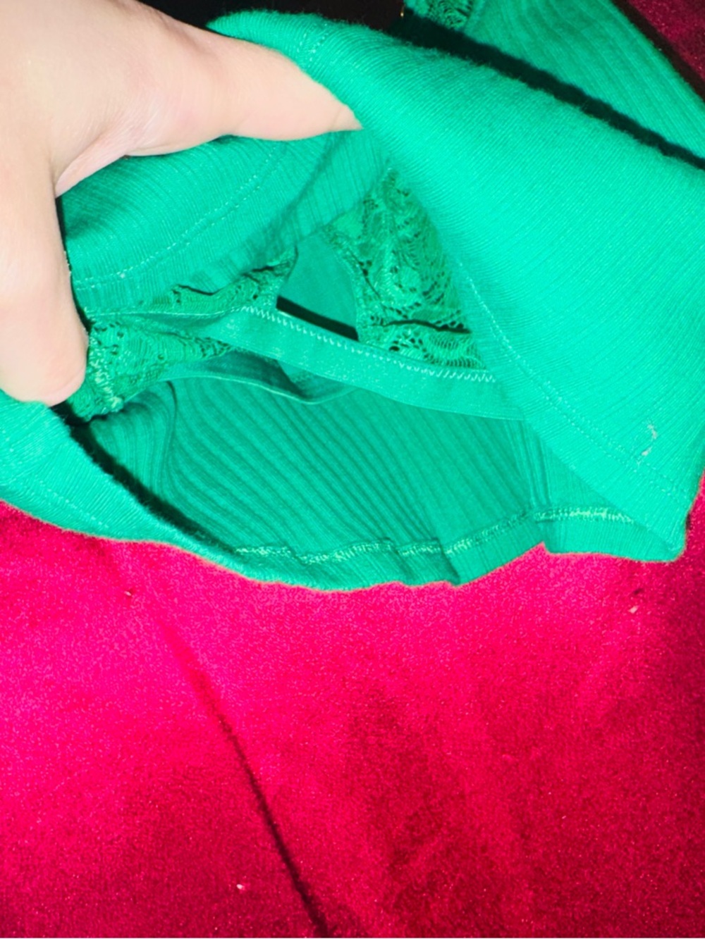 👑 like new aerie Green Ribbed Lace Trim Camisole size small - Picture 7 of 7